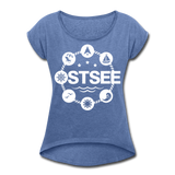 Ostsee Symbole - Frauen T-Shirt mit gerollten Ärmeln - Denim meliert