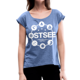 Ostsee Symbole - Frauen T-Shirt mit gerollten Ärmeln - Denim meliert