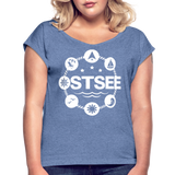 Ostsee Symbole - Frauen T-Shirt mit gerollten Ärmeln - Denim meliert