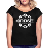 Nordsee Symbole - Frauen T-Shirt mit gerollten Ärmeln - Schwarz