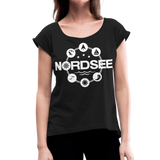 Nordsee Symbole - Frauen T-Shirt mit gerollten Ärmeln - Schwarz