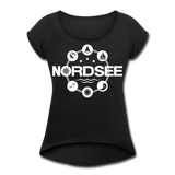 Nordsee Symbole - Frauen T-Shirt mit gerollten Ärmeln - Schwarz