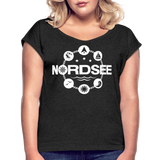 Nordsee Symbole - Frauen T-Shirt mit gerollten Ärmeln - Schwarz meliert