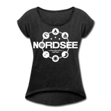 Nordsee Symbole - Frauen T-Shirt mit gerollten Ärmeln - Schwarz meliert