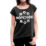 Nordsee Symbole - Frauen T-Shirt mit gerollten Ärmeln - Schwarz meliert