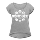 Nordsee Symbole - Frauen T-Shirt mit gerollten Ärmeln - Grau meliert