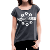 Nordsee Symbole - Frauen T-Shirt mit gerollten Ärmeln - Navy meliert