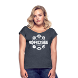 Nordsee Symbole - Frauen T-Shirt mit gerollten Ärmeln - Navy meliert