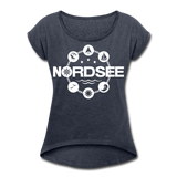 Nordsee Symbole - Frauen T-Shirt mit gerollten Ärmeln - Navy meliert