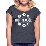 Nordsee Symbole - Frauen T-Shirt mit gerollten Ärmeln - Navy meliert