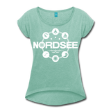 Nordsee Symbole - Frauen T-Shirt mit gerollten Ärmeln - Minze meliert