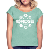 Nordsee Symbole - Frauen T-Shirt mit gerollten Ärmeln - Minze meliert