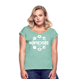 Nordsee Symbole - Frauen T-Shirt mit gerollten Ärmeln - Minze meliert