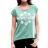 Nordsee Symbole - Frauen T-Shirt mit gerollten Ärmeln - Minze meliert