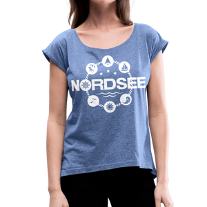 Nordsee Symbole - Frauen T-Shirt mit gerollten Ärmeln - Navy meliert