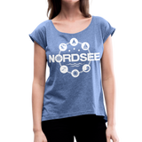 Nordsee Symbole - Frauen T-Shirt mit gerollten Ärmeln - Denim meliert