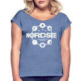 Nordsee Symbole - Frauen T-Shirt mit gerollten Ärmeln - Denim meliert