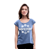 Nordsee Symbole - Frauen T-Shirt mit gerollten Ärmeln - Denim meliert