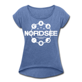 Nordsee Symbole - Frauen T-Shirt mit gerollten Ärmeln - Denim meliert