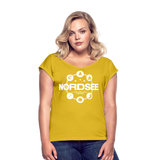 Nordsee Symbole - Frauen T-Shirt mit gerollten Ärmeln - Senfgelb