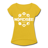 Nordsee Symbole - Frauen T-Shirt mit gerollten Ärmeln - Senfgelb