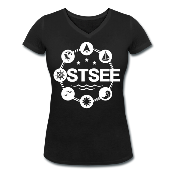 Ostsee Symbole - Frauen Bio-T-Shirt mit V-Ausschnitt von Stanley & Stella - Schwarz