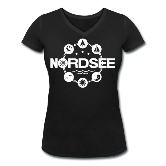 Nordsee Symbole - Frauen Bio-T-Shirt mit V-Ausschnitt von Stanley & Stella - Schwarz