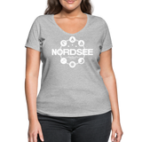 Nordsee Symbole - Frauen Bio-T-Shirt mit V-Ausschnitt von Stanley & Stella - Grau meliert