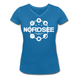 Nordsee Symbole - Frauen Bio-T-Shirt mit V-Ausschnitt von Stanley & Stella - Pfauenblau