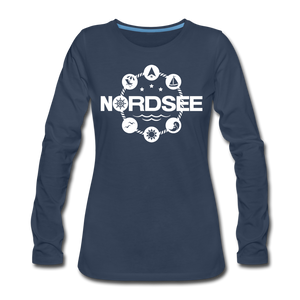 Nordsee Symbole - Frauen Premium Langarmshirt - Bordeauxrot meliert