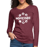 Nordsee Symbole - Frauen Premium Langarmshirt - Bordeauxrot meliert