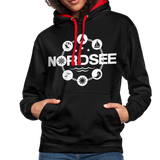 Nordsee Symbole - Frauen Kontrast-Hoodie - Schwarz/Rot