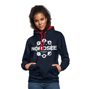 Nordsee Symbole - Frauen Kontrast-Hoodie - Rot/Weiß