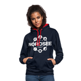 Nordsee Symbole - Frauen Kontrast-Hoodie - Navy/Rot