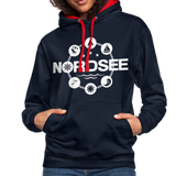 Nordsee Symbole - Frauen Kontrast-Hoodie - Navy/Rot