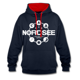 Nordsee Symbole - Frauen Kontrast-Hoodie - Navy/Rot