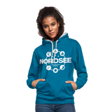 Nordsee Symbole - Frauen Kontrast-Hoodie - Pfauenblau/Grau meliert