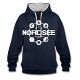 Nordsee Symbole - Frauen Kontrast-Hoodie - Navy/Grau meliert