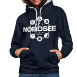 Nordsee Symbole - Frauen Kontrast-Hoodie - Navy/Grau meliert