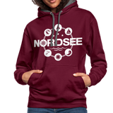 Nordsee Symbole - Frauen Kontrast-Hoodie - Weinrot/Anthrazit