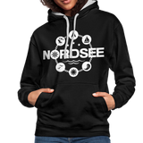 Nordsee Symbole - Frauen Kontrast-Hoodie - Schwarz/Grau meliert