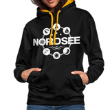 Nordsee Symbole - Frauen Kontrast-Hoodie - Schwarz/Gold