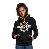 Nordsee Symbole - Frauen Kontrast-Hoodie - Schwarz/Gold