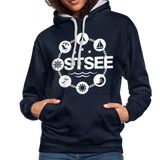 Ostsee Symbole - Frauen Kontrast-Hoodie - Navy/Grau meliert