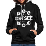 Ostsee Symbole - Frauen Kontrast-Hoodie - Schwarz/Grau meliert