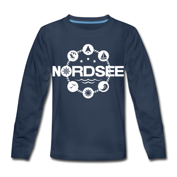 Nordsee Symbole - Kinder Premium Langarmshirt - Navy