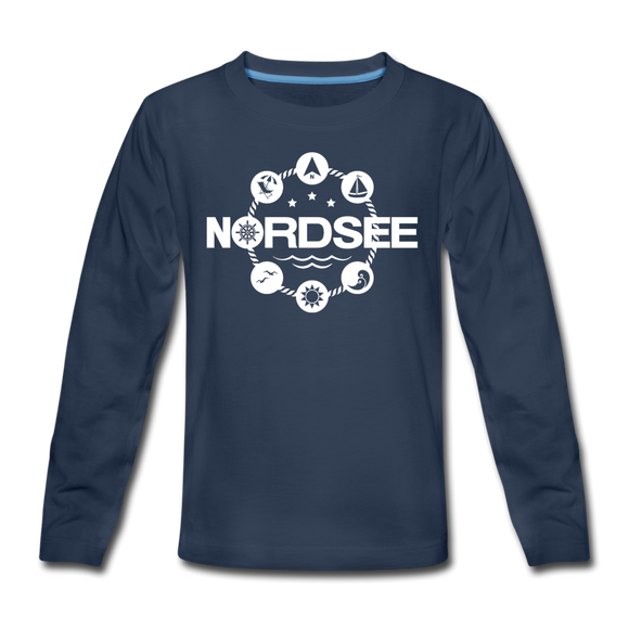 Nordsee Symbole - Teenager Premium Langarmshirt - Navy