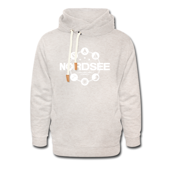 Nordsee Symbole - Männer Schalkragen Hoodie - Beige meliert