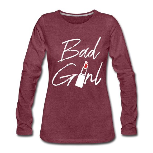 Bad Girl - Frauen Premium Langarmshirt - Bordeauxrot meliert