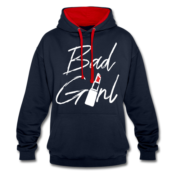 Bad Girl - Frauen Kontrast-Hoodie - Navy/Rot